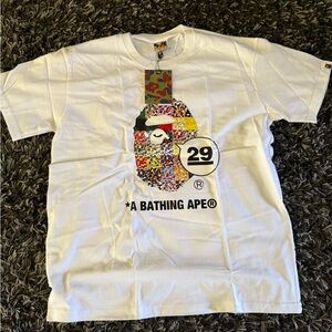 Bape White Short Sleeve Tee with Graphic Design